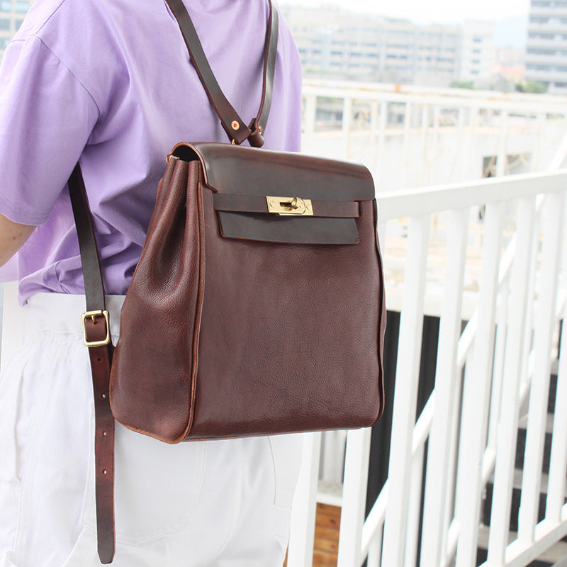 MILEY Top Layer Cream Leather Double Shoulder Bag