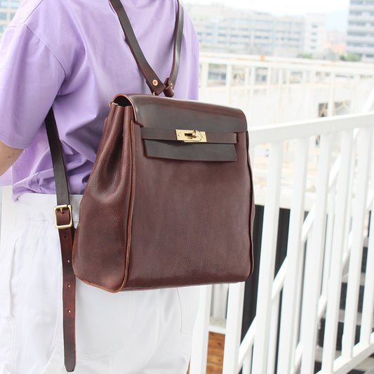 MILEY Top Layer Cream Leather Double Shoulder Bag