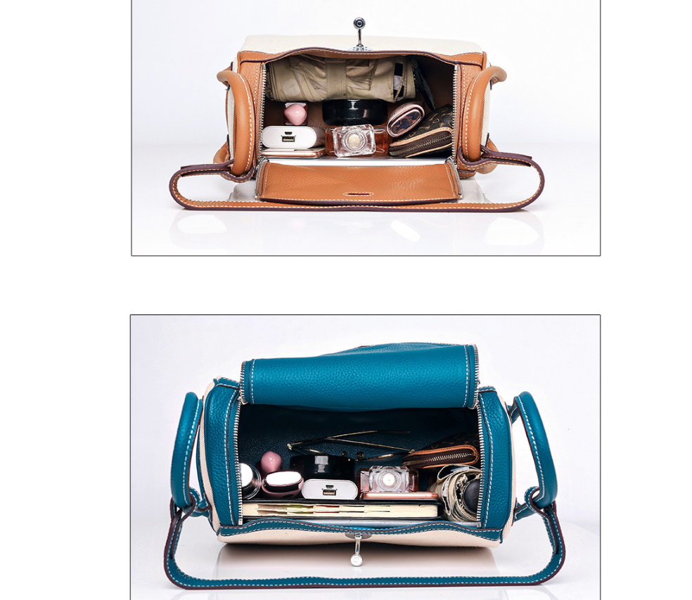 ANNA Canvas and Top Layer Cowhide Doctor's Handbag