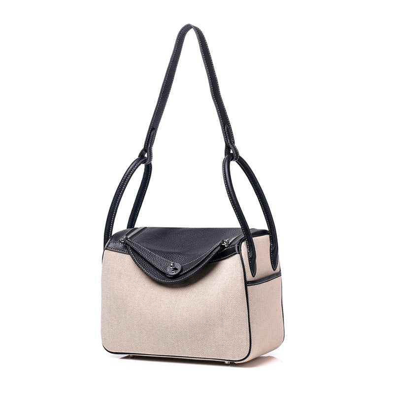 ANNA Canvas and Top Layer Cowhide Doctor's Handbag