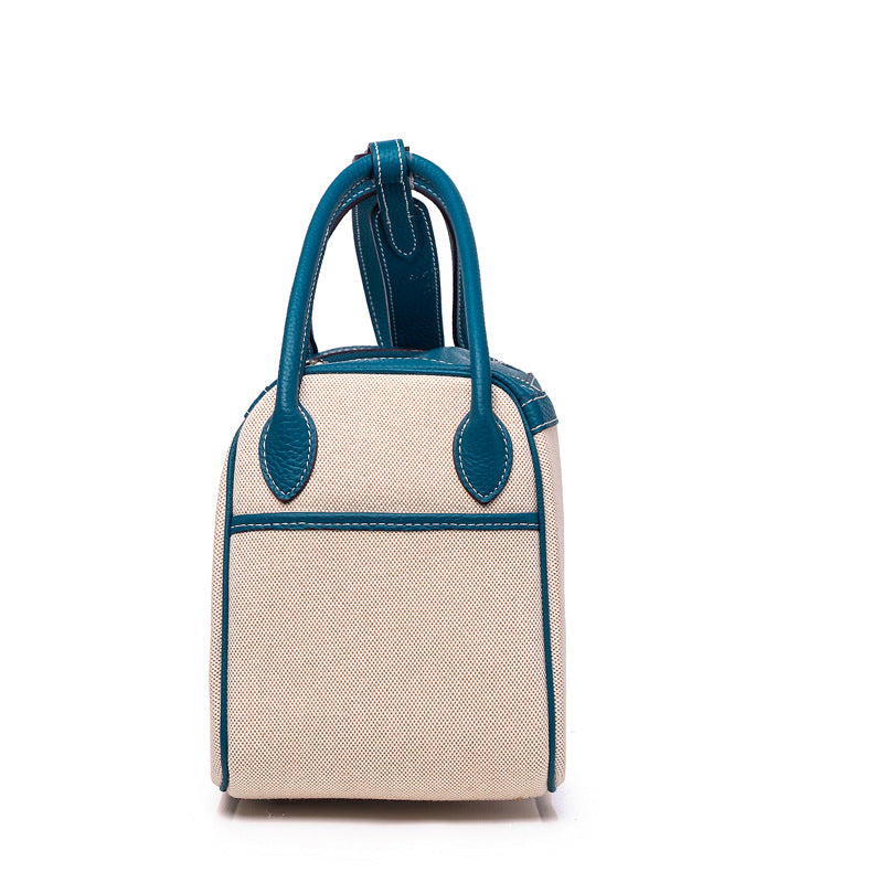 ANNA Canvas and Top Layer Cowhide Doctor's Handbag