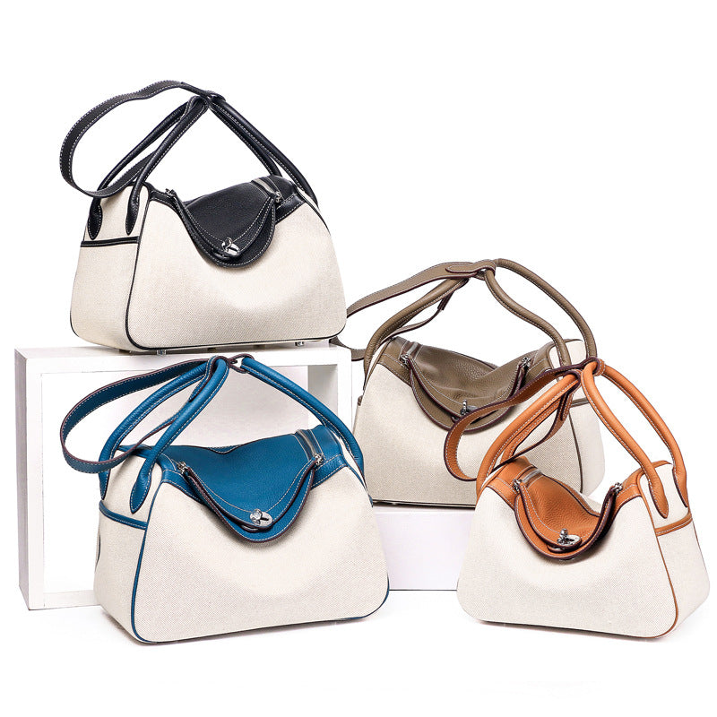 ANNA Canvas and Top Layer Cowhide Doctor's Handbag